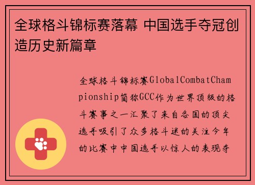 全球格斗锦标赛落幕 中国选手夺冠创造历史新篇章
